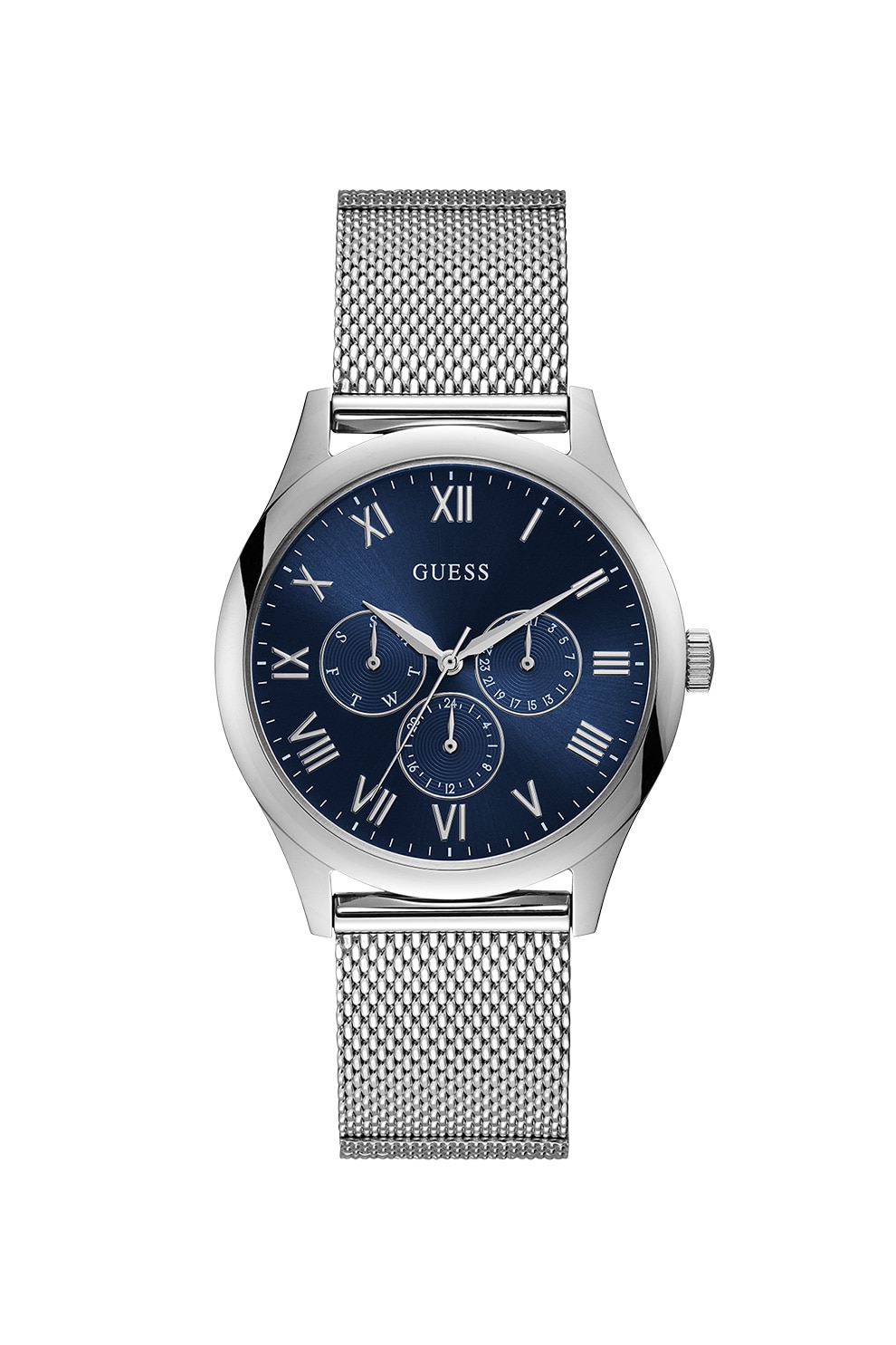 Guess, Ceas cu functii multiple si bratara metalica cu aspect plasa, Argintiu