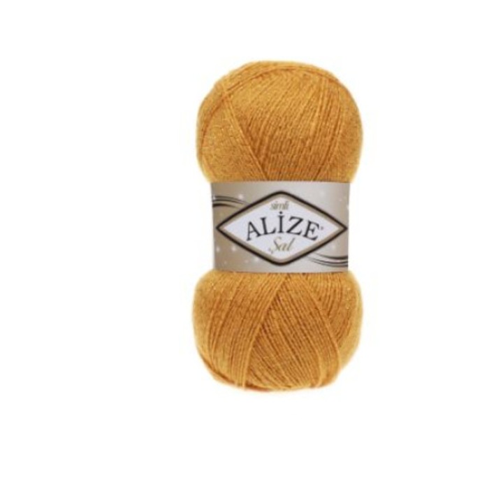 Fir Textil Alize Sal Simli 02, pentru crosetat si tricotat, acril, mustar, 460 m