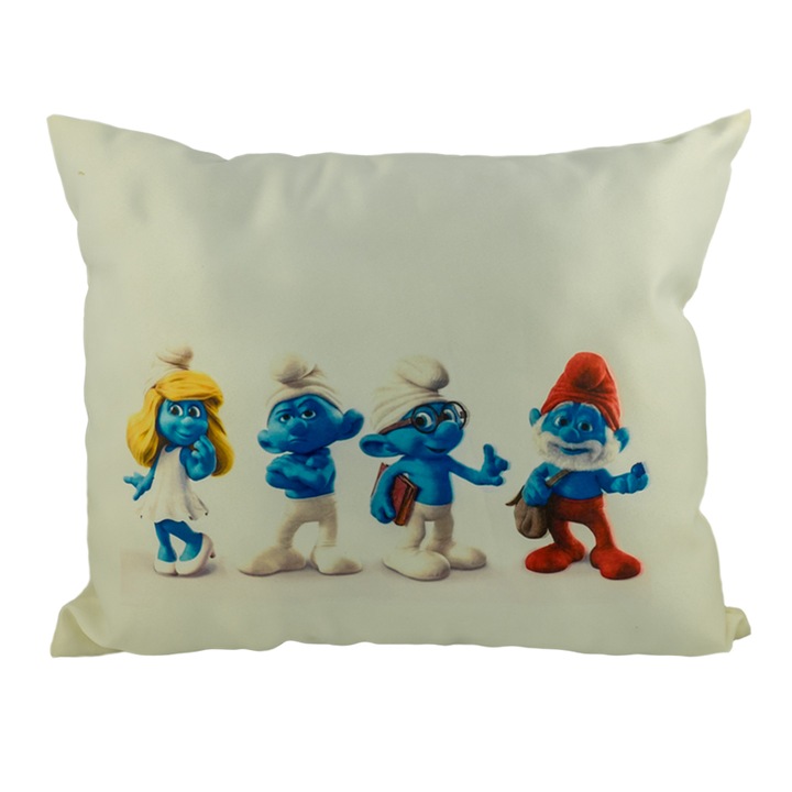 Възглавница Принт-сублимация Смърфове, Бял, 45/40см