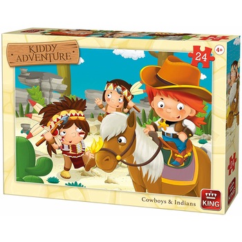 Puzzle King Kiddy Adventure Cowboys & Indians, 24 piese Puzzle King Kiddy Adventure Cowboys & Indians, 24 piese