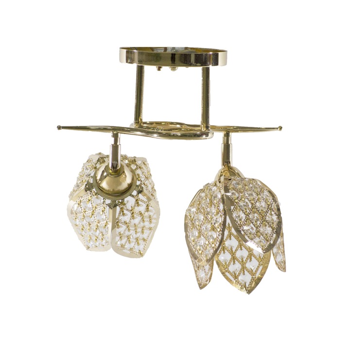 Candelabru Auriu abajur cu cristale 71340-2, brate reglabile 2 x E 27, 40 W, 220 V, Metal