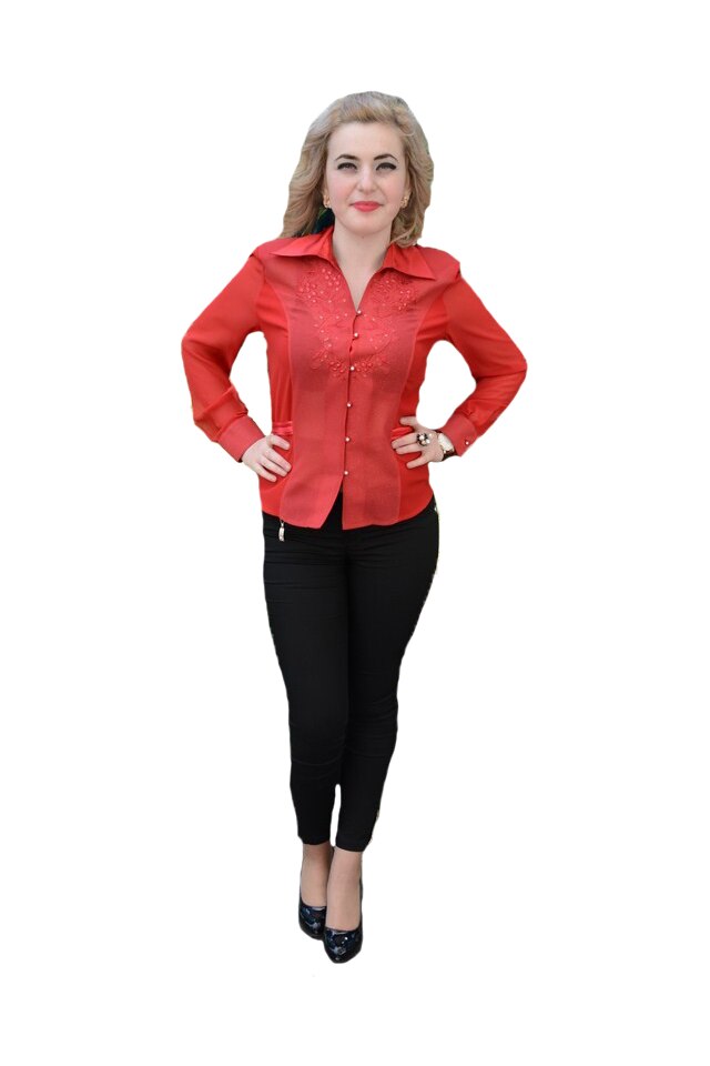 Bluza de ocazie,decolteu in V si croi drept,model cu nasturi, D&J Exclussive, Rosu