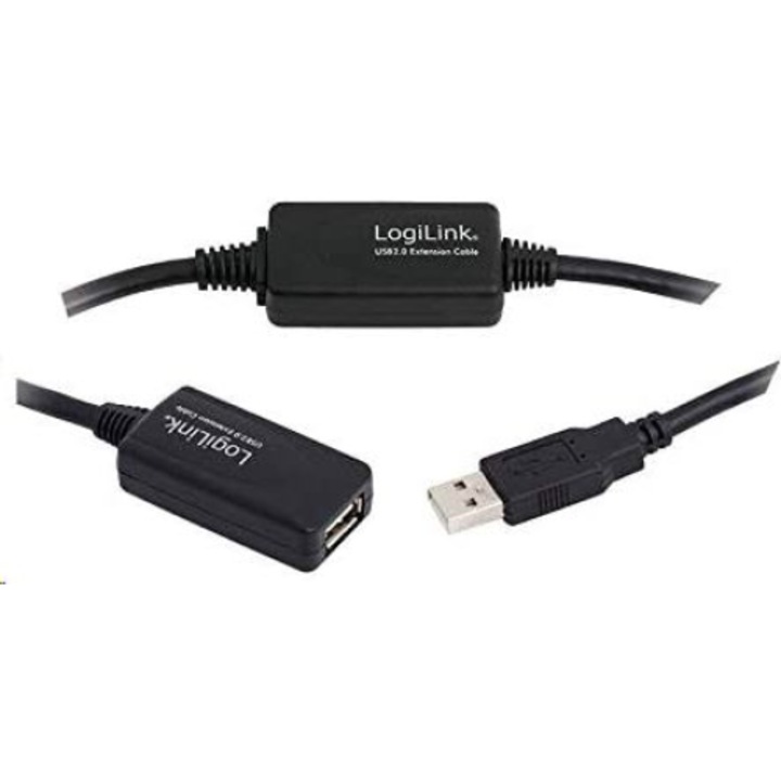 Кабел за връзка и пренос на данни, LogiLink, USB 2.0 15m, черен