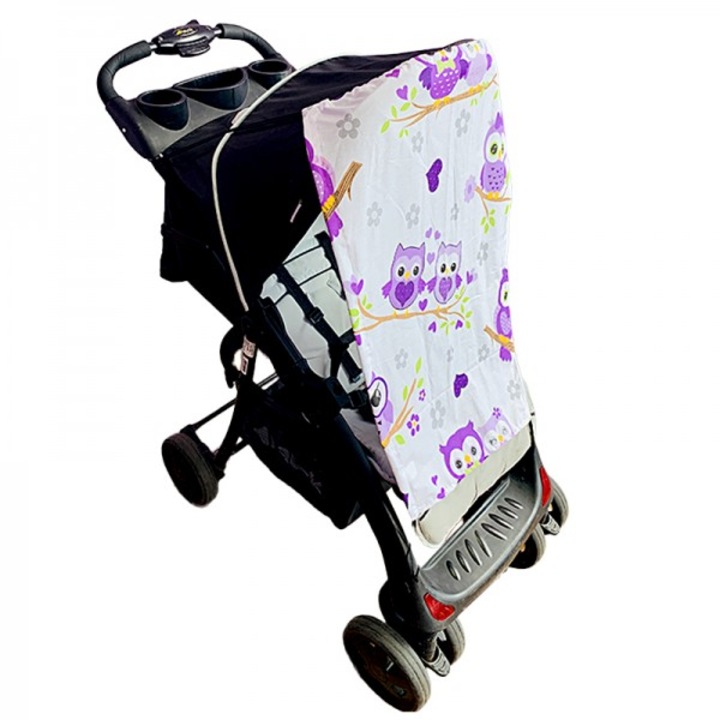 Copertina de picurare pentru carucior pentru copii, bufnite mov