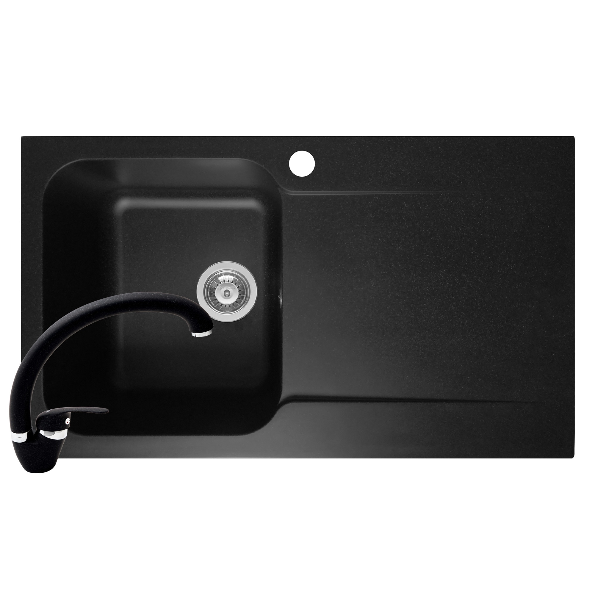 Set Pyramis chiuveta Level ARTITHEK si baterie OSSIA, 860x500mm, adancime 210mm, cuva stanga, soft compozit negru