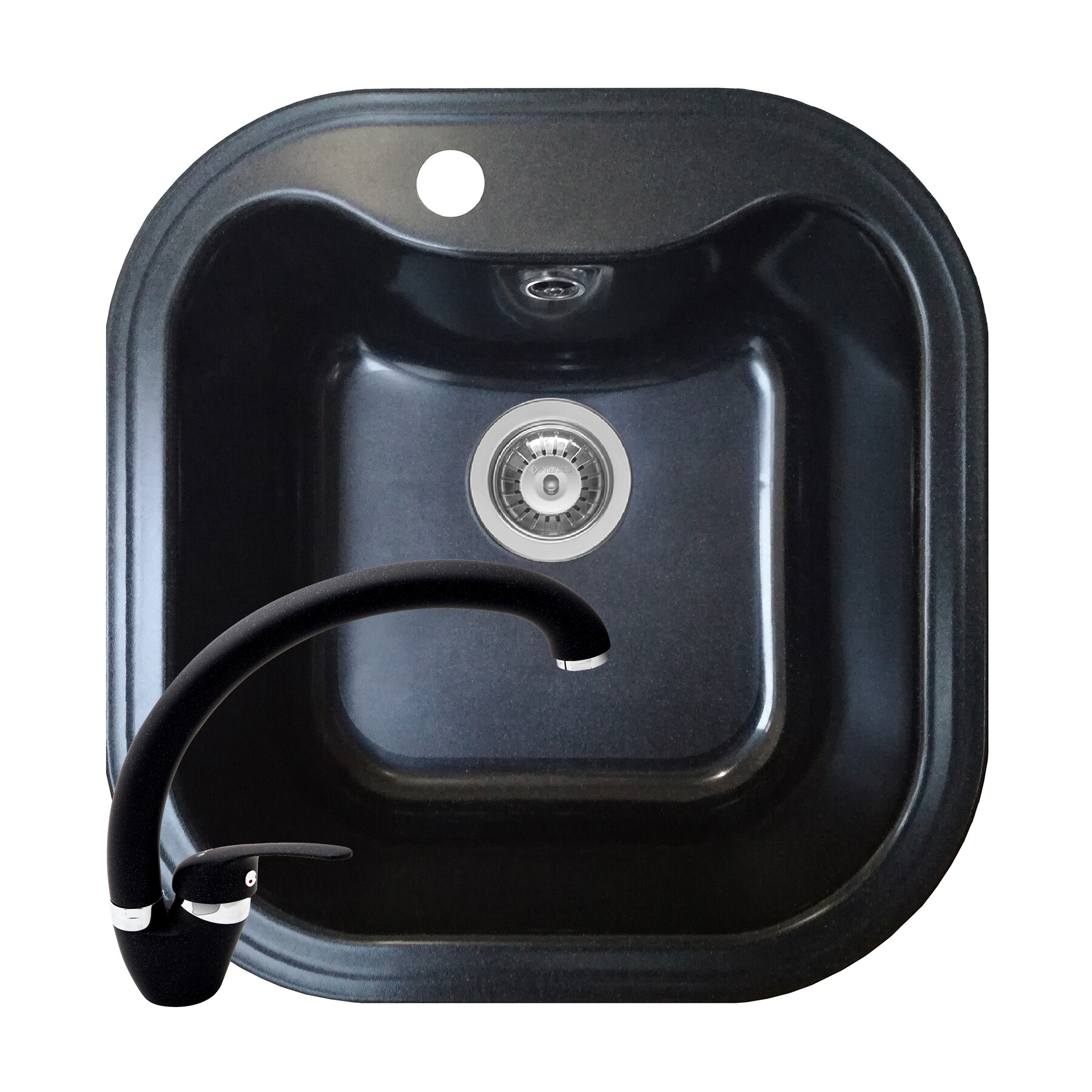 Set Pyramis chiuveta Square ARTITHEK si baterie OSSIA, 480x500mm, adancime 200mm, soft compozit negru