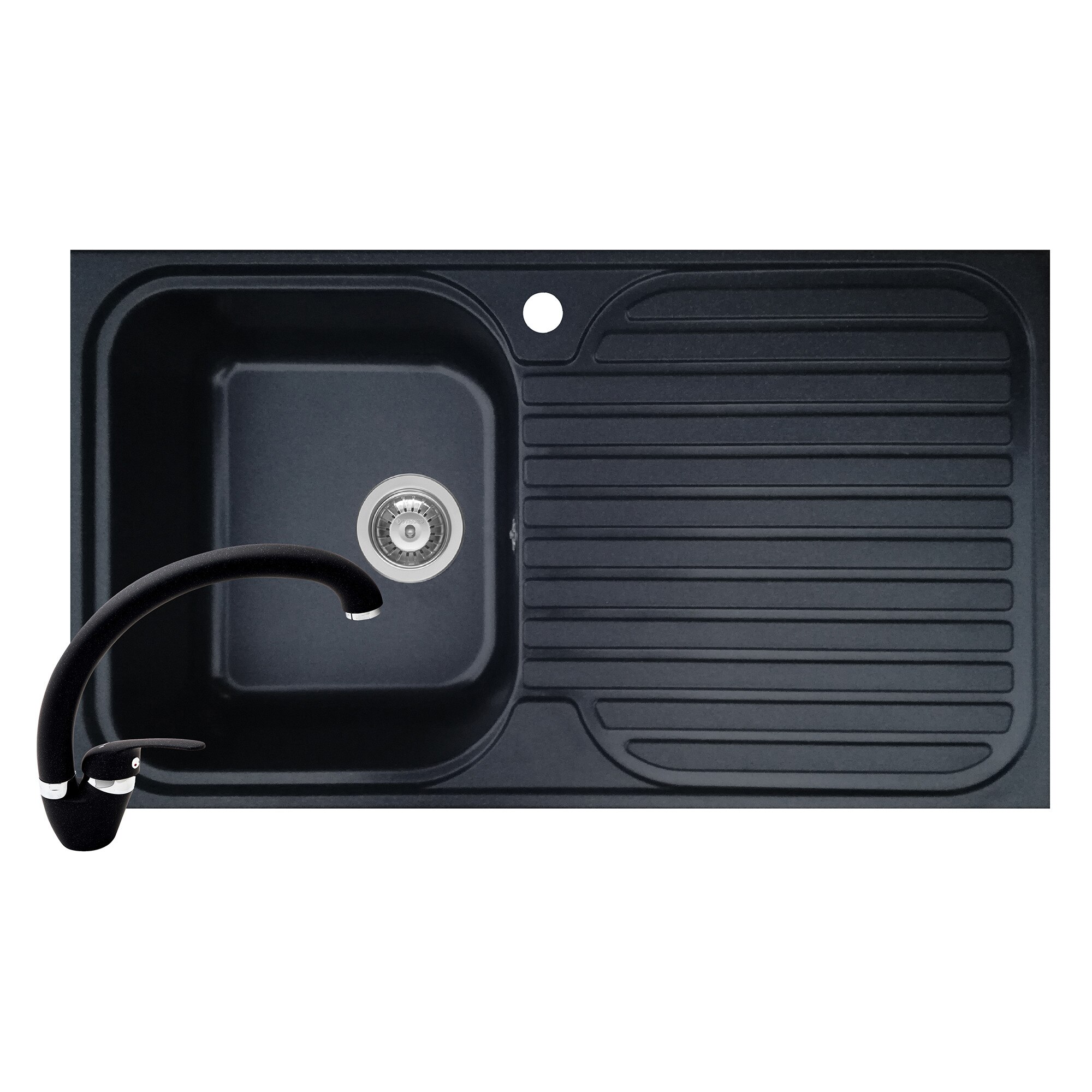 Set Pyramis chiuveta Stripe ARTITHEK si baterie OSSIA, 860x500mm, adancime 200mm, cuva stanga, soft compozit negru