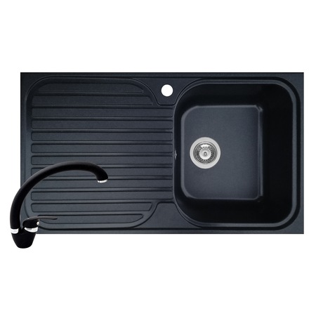 Set Pyramis chiuveta Stripe ARTITHEK si baterie OSSIA, 860x500mm, adancime 200mm, cuva dreapta, soft compozit negru