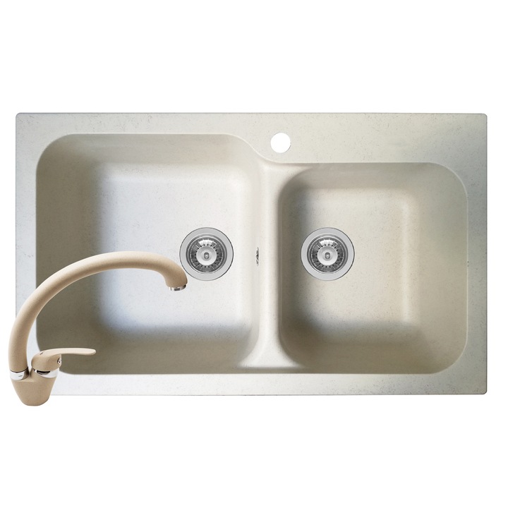 Set Pyramis chiuveta Twin DUROTHEK si baterie OSSIA, 830x500mm, adancime 210mm, soft compozit bej