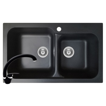 Set Pyramis chiuveta Twin ARTITHEK si baterie OSSIA, 830x500mm, adancime 210mm, soft compozit negru Set Pyramis chiuveta Twin ARTITHEK si baterie OSSIA, 830x500mm, adancime 210mm, soft compozit negru