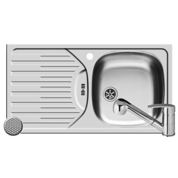 Set Pyramis chiuveta ET FORK si baterie FIDO, 780x435mm, adancime 150mm, cuva dreapta, cap extractabil, finisaj inox antizgariere si crom Set Pyramis chiuveta ET FORK si baterie FIDO, 780x435mm, adancime 150mm, cuva dreapta, cap extractabil, finisaj inox antizgariere si crom