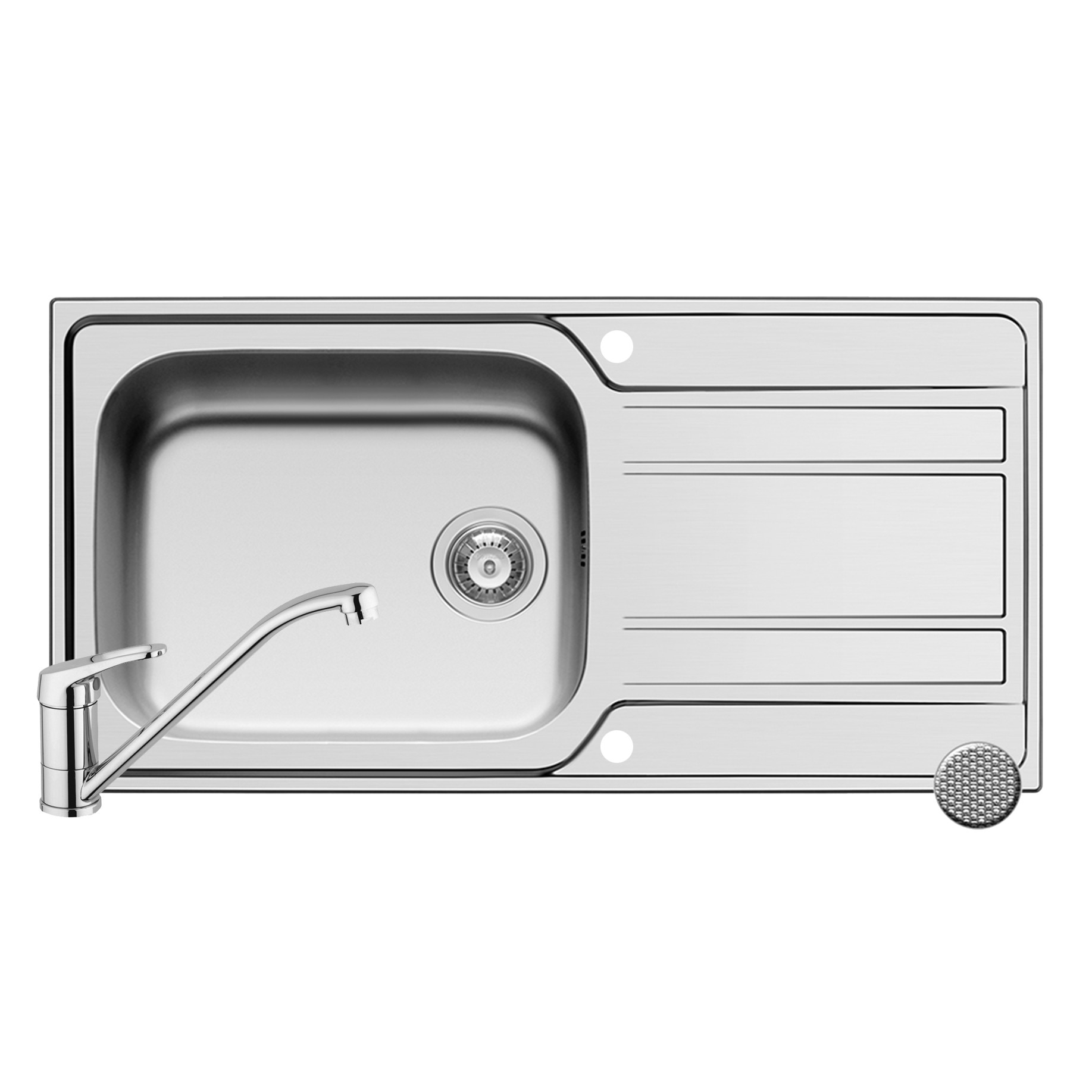 Set Pyramis chiuveta ZEDA EXTRA si baterie ACCEL, 1 cuva 1 picurator, 1000x500mm, adancime 200mm, reversibila, pipa lunga, finisaj inox antizgariere si crom