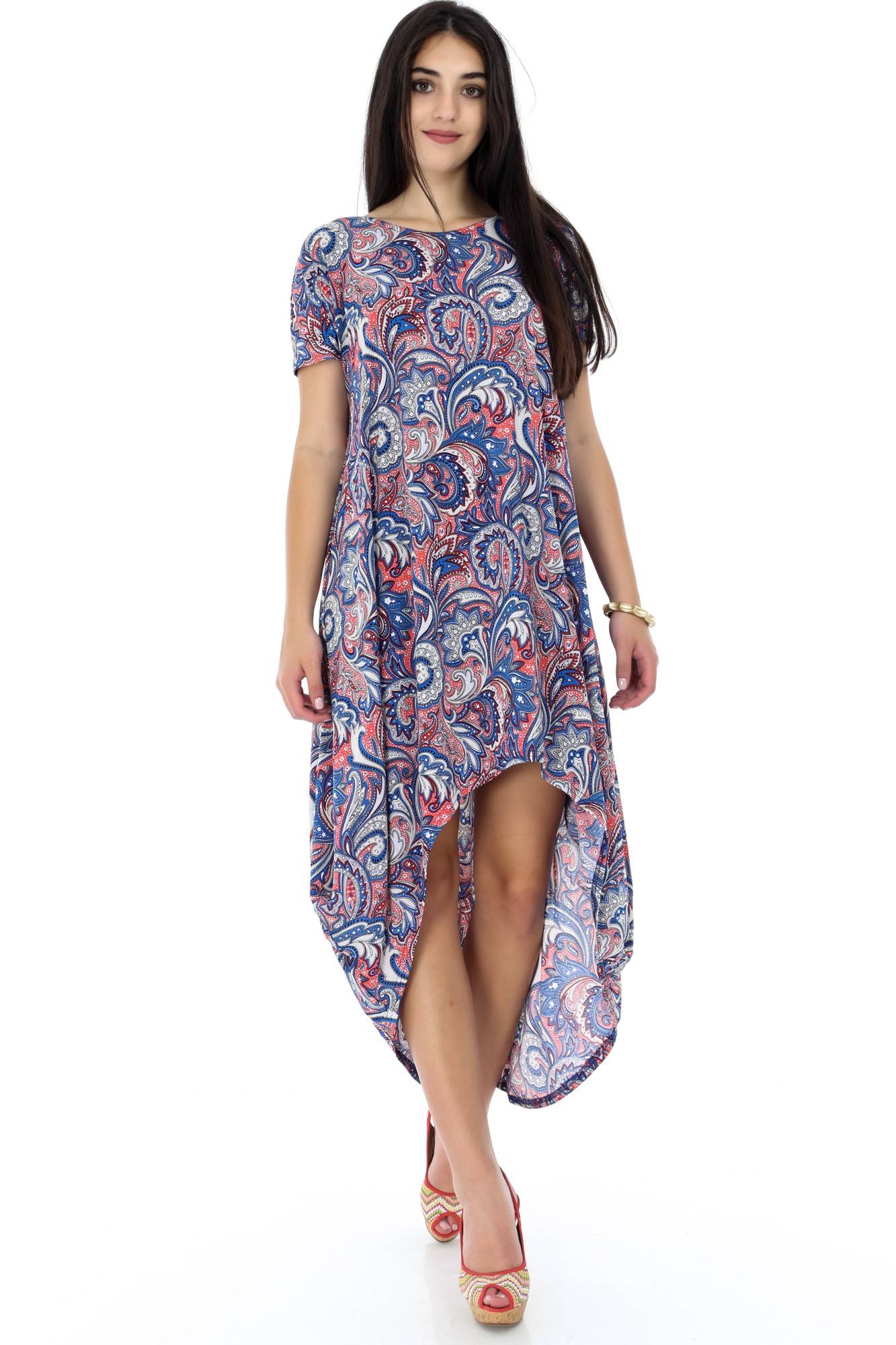 Rochie albastra, ROH, cu imprimeu multicolor