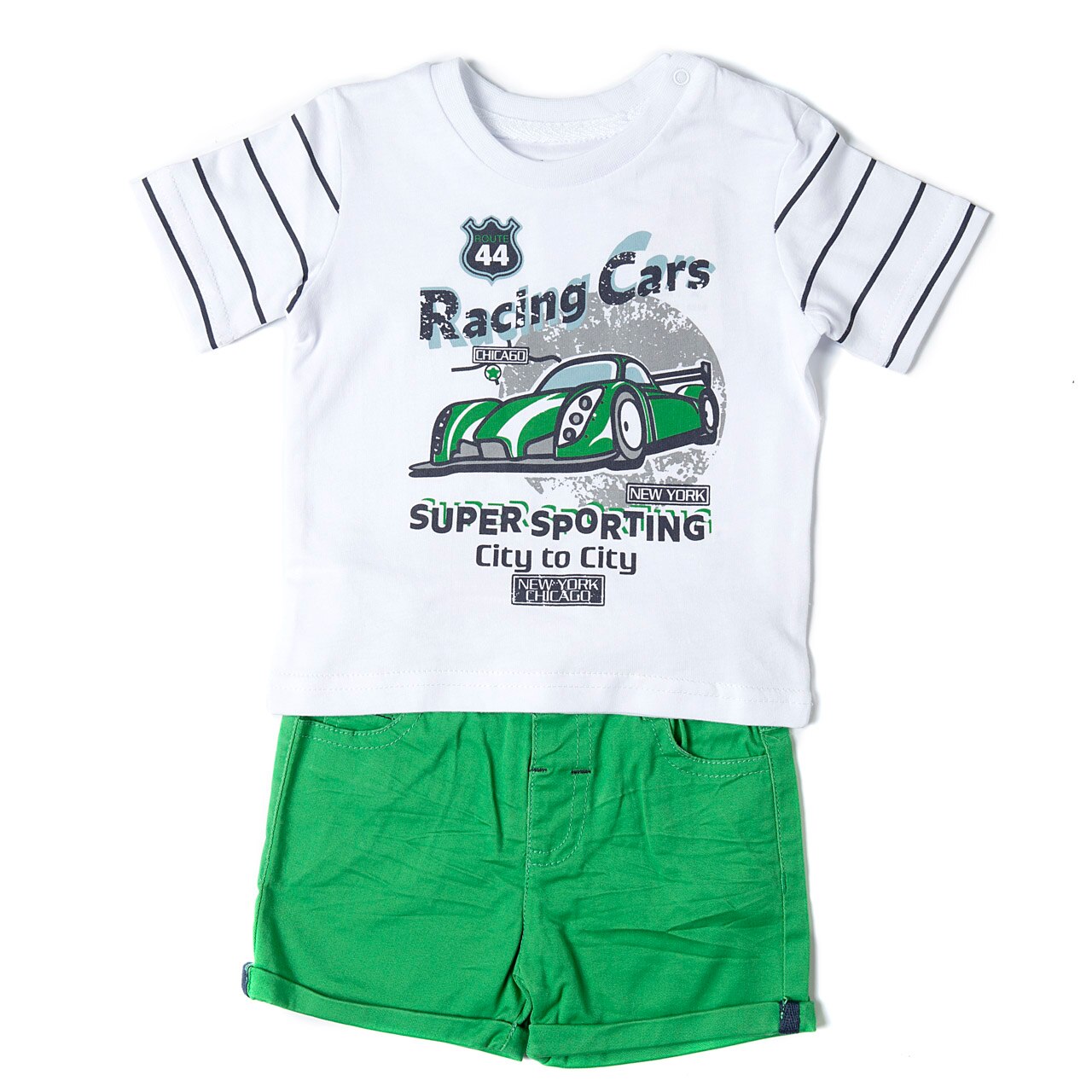 Set baiat din doua piese tricou maneca scurta si pantalon scurt verde, ( )Babybol