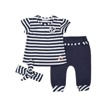 Set 2 piese bebelusi, tricou cu dungi, pantaloni si bentita, Dirkje, bleumarin Set 2 piese bebelusi, tricou cu dungi, pantaloni si bentita, Dirkje, bleumarin
