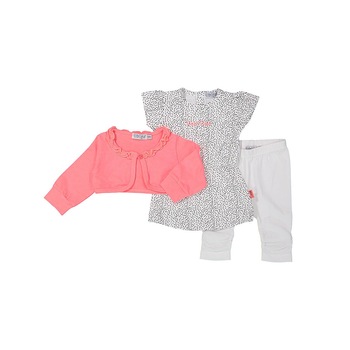 Set 3 piese bebelusi, bolero, rochie cu buline si colanti, Dirkje, alb/roz Set 3 piese bebelusi, bolero, rochie cu buline si colanti, Dirkje, alb/roz