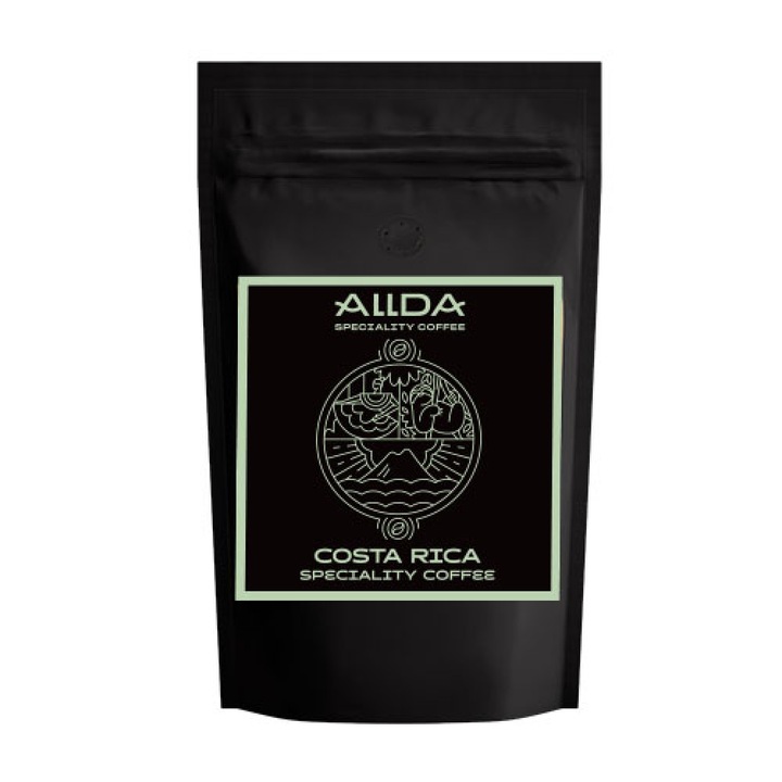 Кафе на зърна ALLDA Speciality Coffee Costa Rica,100 % арабика, с изключително интересна киселинност, придружена от нотки на свежи плодове, цитруси, мед и портокал и послевкус на подправки, 500 гр