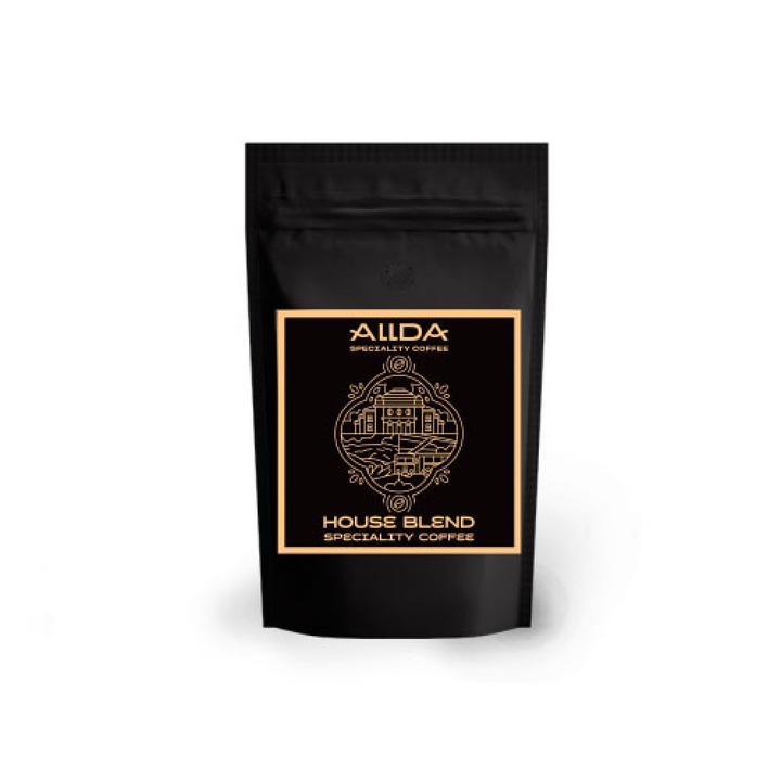 Кафе на зърна ALLDA Speciality Coffee House Blend, 100 % арабика, с вкус на портокал и млечен шоколад, последван от стафиди и подправки, 200 гр