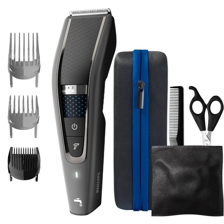 Машинка за подстригване Philips HC7650/15, 0.5-28 мм, Li-ion батерия, Миеща се, Черна/Синя