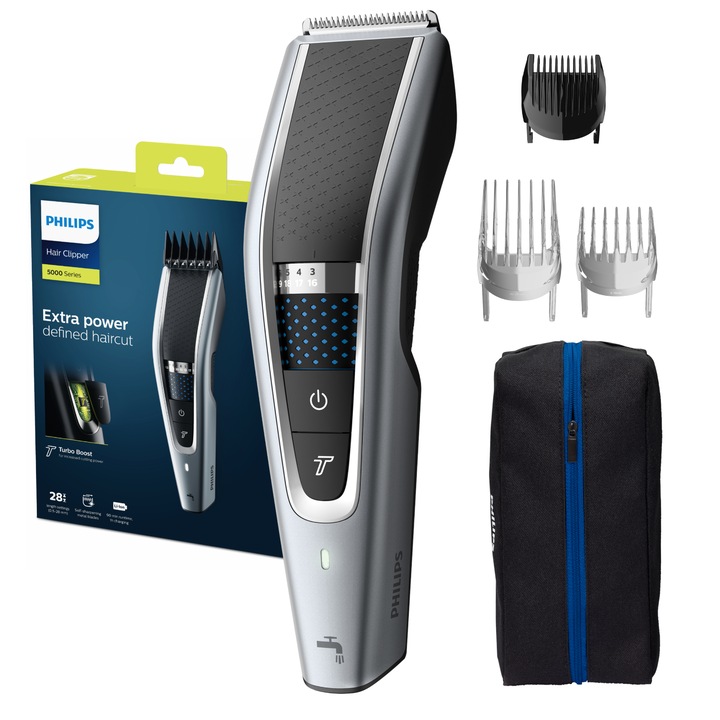 Машинка за подстригване Philips HC5630/15, 0.5-28 мм, 28 стъпки, Li-Ion, Миеща се, Сребриста