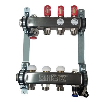 Ansamblu distribuitor inox 3 cai pardoseala HERZ Armaturen Ansamblu distribuitor inox 3 cai pardoseala HERZ Armaturen