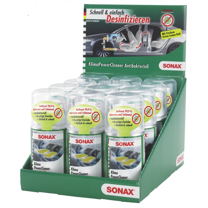 Pachet 12 Buc Sonax Spray Curatat Instalatie Ac Air Aid Green Lemon 323400 100ML