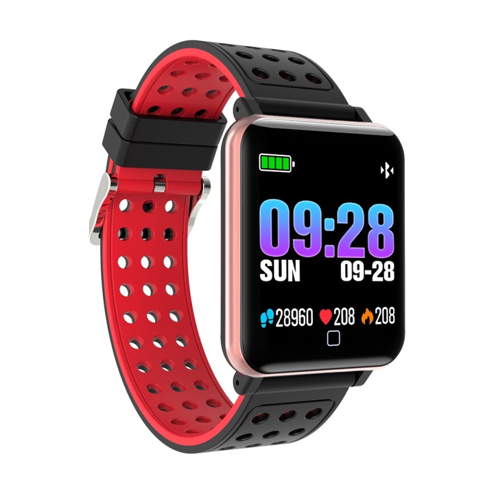 Bratara fitness MoreFIT™ M19, BT 4.0, Display color fulltouch, Puls dinamic, Oxigen, 8 Moduri sport, pedometru, Rezistenta la Apa IP67, notificare apel/mesaje/aplicatii, stand-by 15 zile, Android/iOS, Rosu