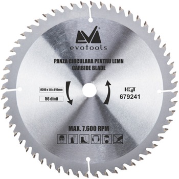 Panza circular vidia pentru lemn,EVOTOOLS, diametru 110 mm, material YG8, 40 dinti, grosime 1.2 mm, diametru interior de prindere 22.23 mm Panza circular vidia pentru lemn,EVOTOOLS, diametru 110 mm, material YG8, 40 dinti, grosime 1.2 mm, diametru interior de prindere 22.23 mm