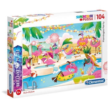 Puzzle Clementoni SuperColor Brilliant Puzzle Flamingos Party, 104 piese Puzzle Clementoni SuperColor Brilliant Puzzle Flamingos Party, 104 piese