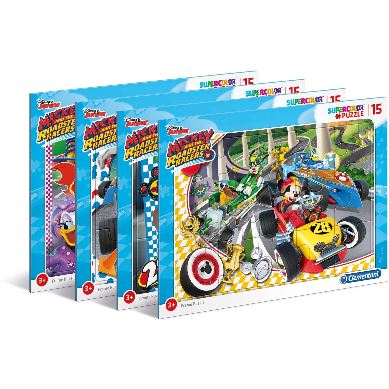 Puzzle Clementoni SuperColor Frame Puzzle: Disney Junior Mickey and Roadster Racers, 15 piese
