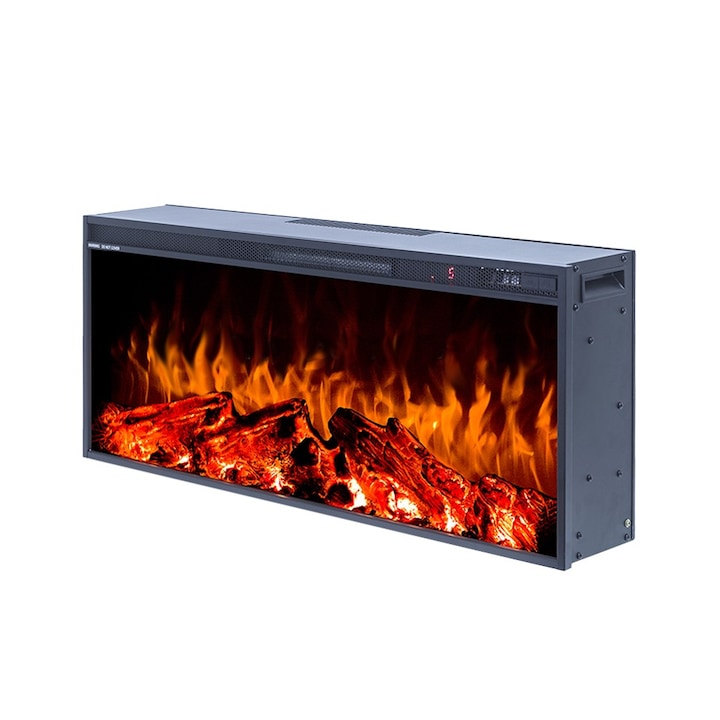 Semineu electric, Masomi, Tasmania-35' 1600 W, Negru, 88*37*16 cm, Iluminare LED, Telecomanda, Luminozitate reglabila