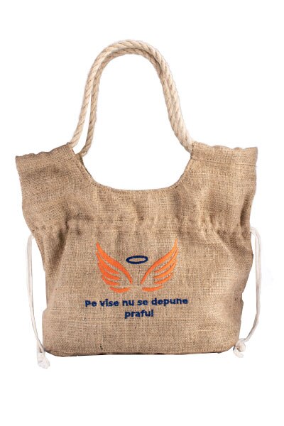 Geanta din material iuta Vise, handmade, natur, 48 cm x 38 cm x 18 cm