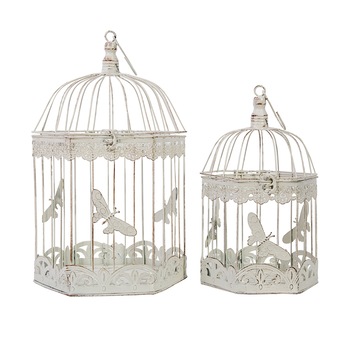 Set 2 colivii decorative din metal ,culoara alba antichizata Set 2 colivii decorative din metal ,culoara alba antichizata