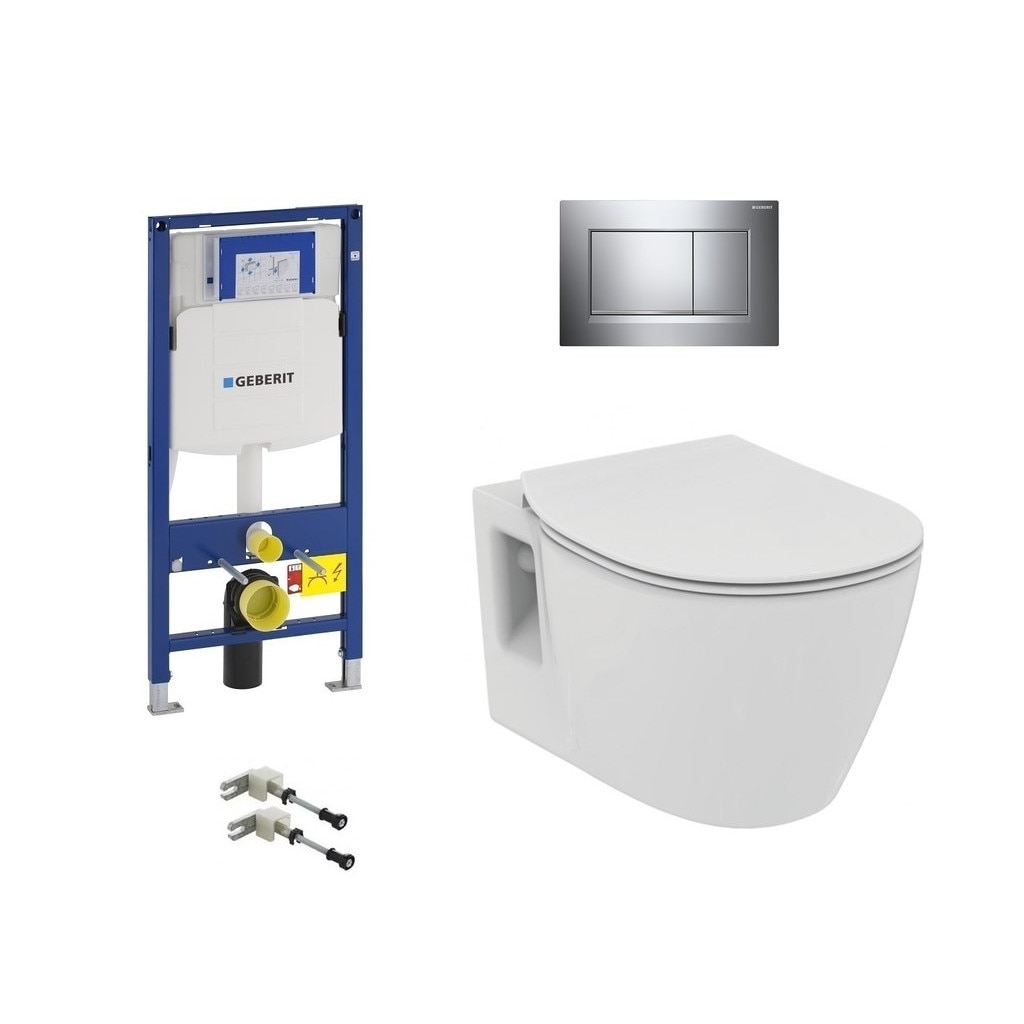 Set complet vas wc suspendat Ideal Standard Connect cu rezervor incastrat Geberit Duofix Sigma si clapeta Sigma 30 crom lucios si mat