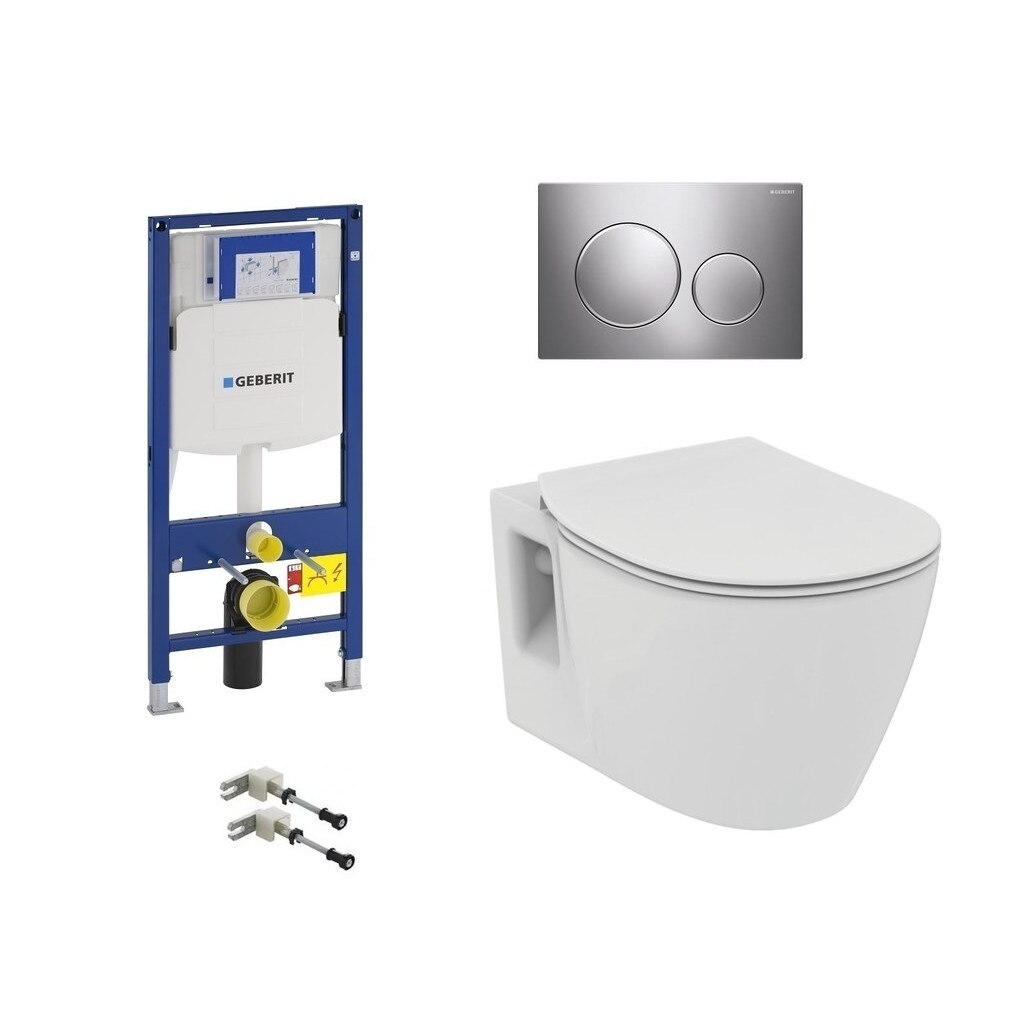 Set complet vas wc suspendat Ideal Standard Connect cu rezervor incastrat Geberit Duofix Sigma si clapeta Sigma 20 crom lucios mat