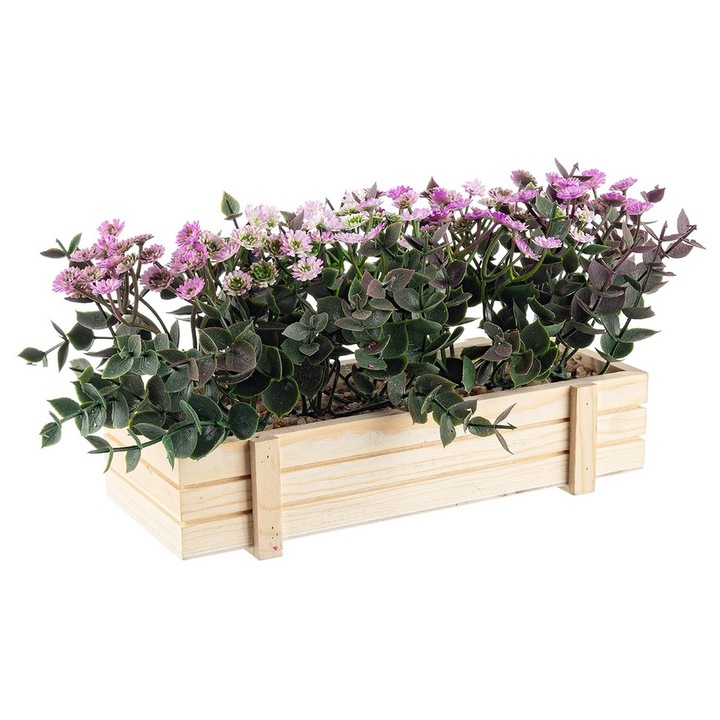 Flori artificiale mov verzi in ghiveci 22.5x8.5x14 cm