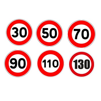 Set de indicatoare -Llimitare de viteza: 30, 50, 70, 90, 110, 130 Set de indicatoare -Llimitare de viteza: 30, 50, 70, 90, 110, 130