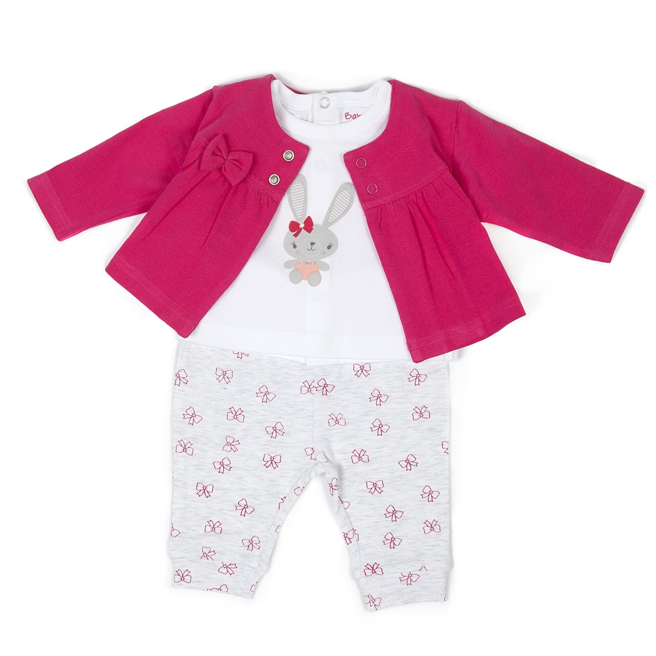 Set 3 piese nou nascut fetita, cardigan+tricou maneca scurta+pantalon ,9 luni, Babybol