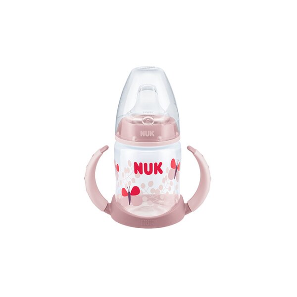 Biberon cu cioc TPE si manere 150 ml Nuk First Choice 743393RR, Roz 6+ luni
