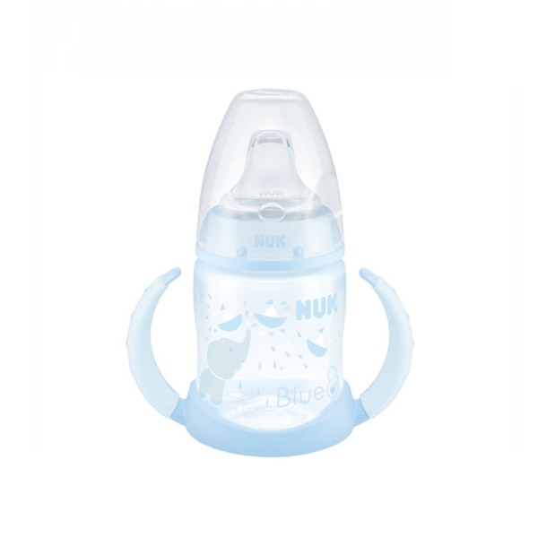 Biberon cu cioc din silicon si manere 150 ml Nuk First Choice 743821AA, Albastru 6-18 luni