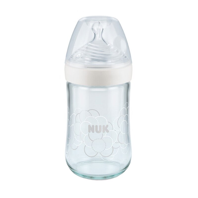 Biberon din sticla cu tetina din silicon 240 ml 0-6 luni Nuk Nature Sense 745093-1, Alb