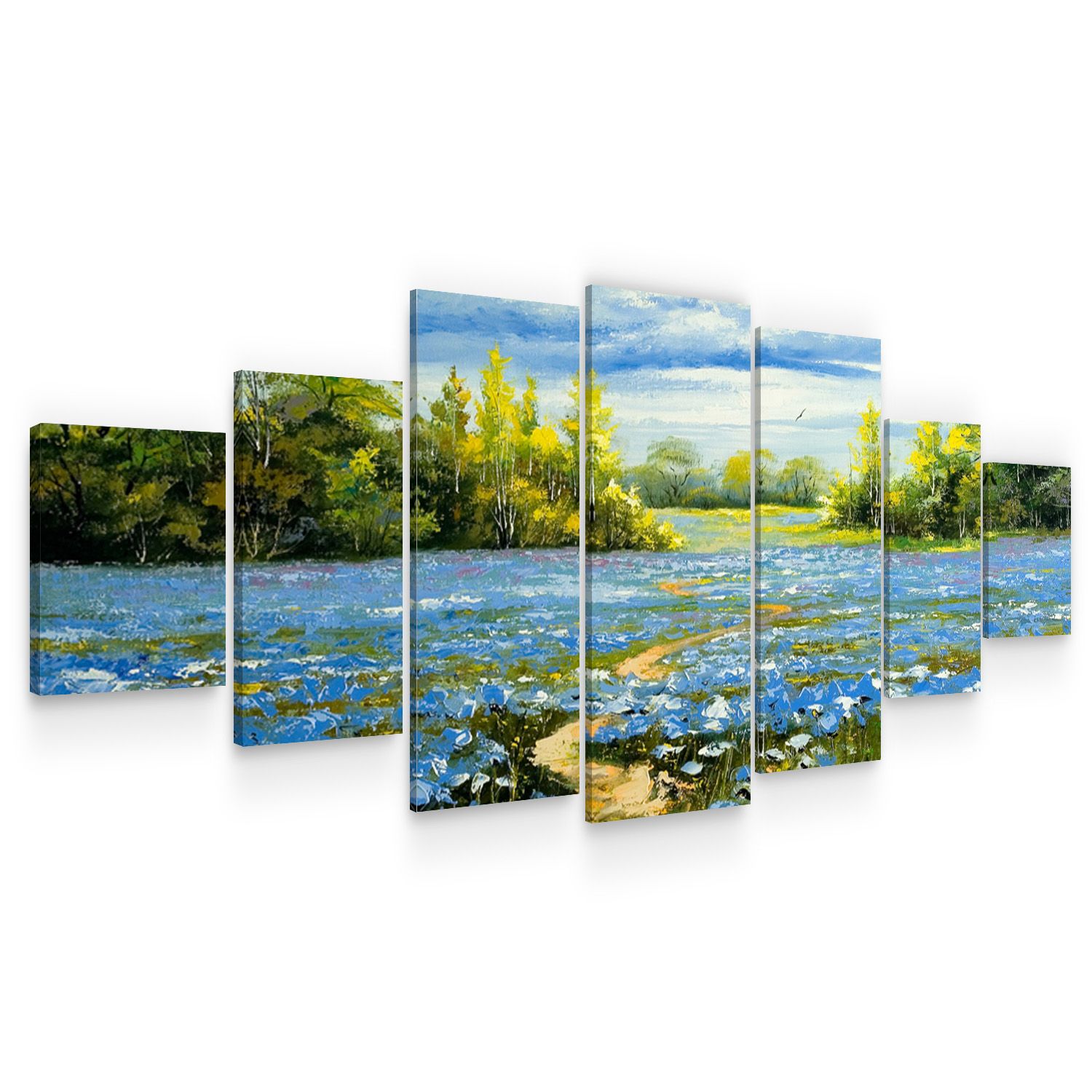 Set Tablou DualView Startonight Campia cu Flori Albastre, 7 piese, luminos in intuneric, 100 x 240 cm