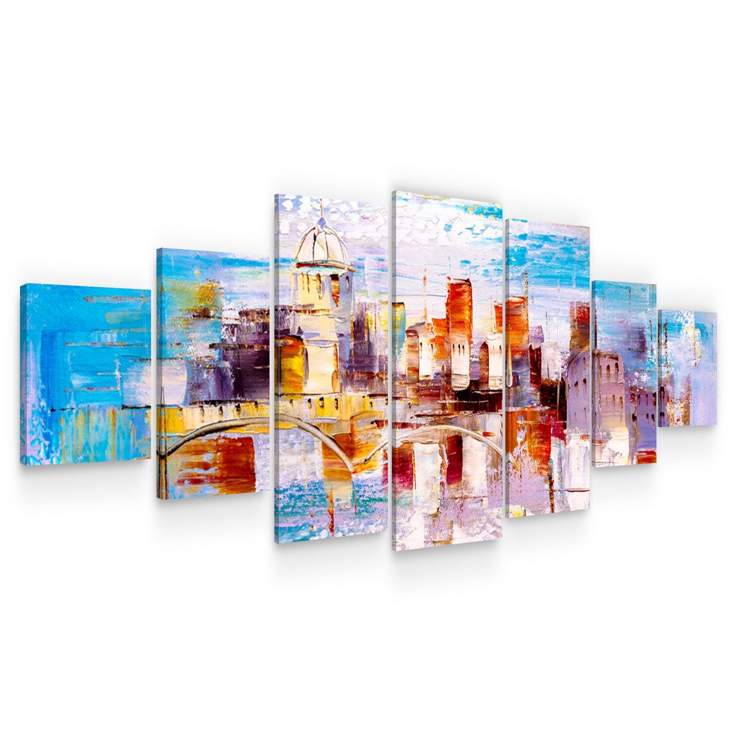 Set Tablou DualView Startonight Oras Abstract, 7 piese, luminos in intuneric, 100 x 240 cm