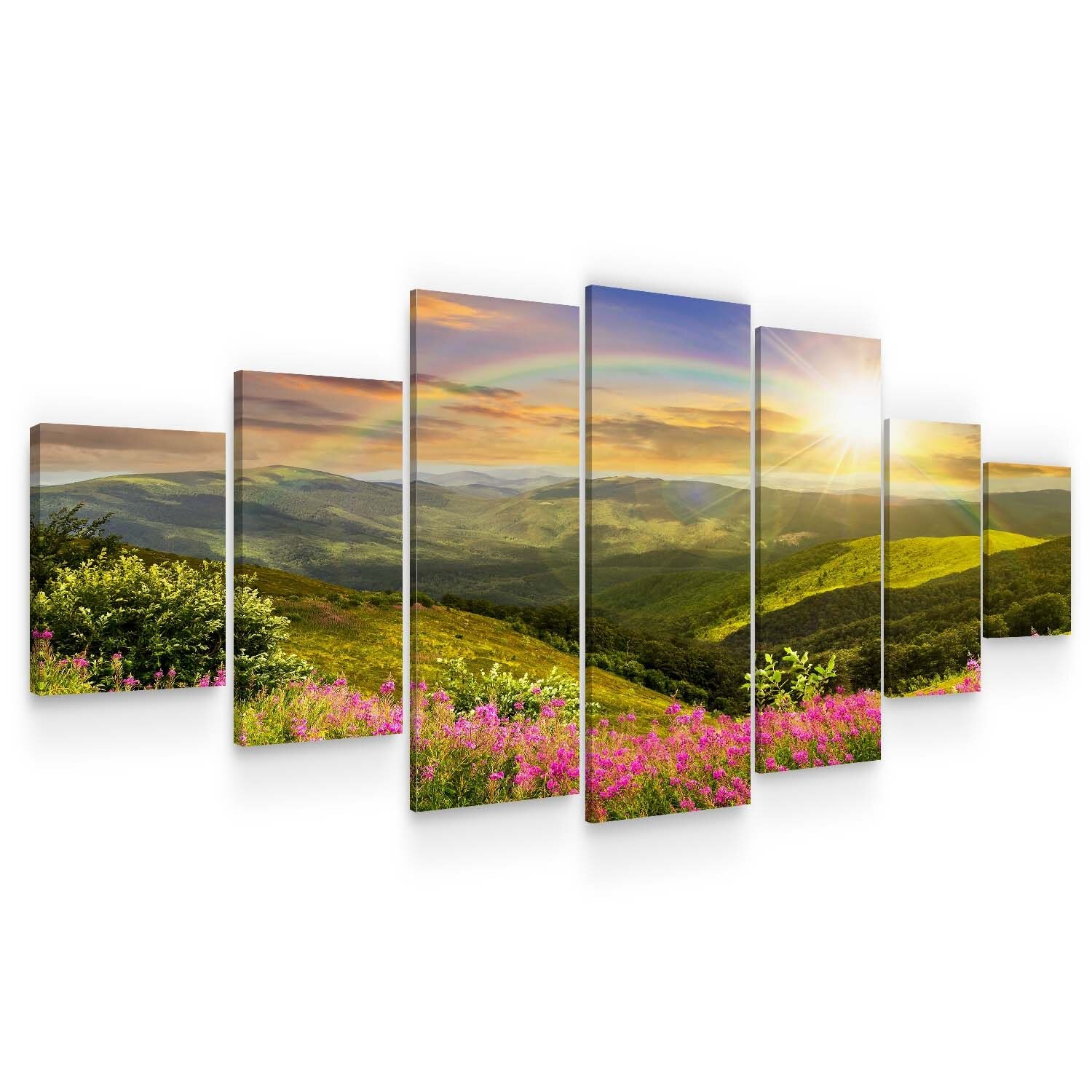 Set Tablou DualView Startonight Rasarit peste Dealuri , 7 piese, luminos in intuneric, 100 x 240 cm