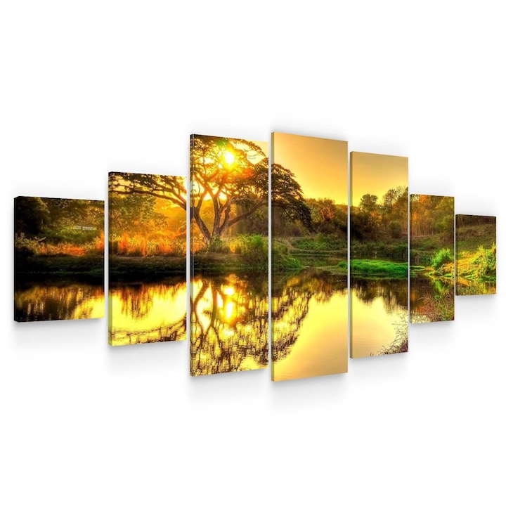 Startonight DualView Több Részes Romantic Sunset on the Lake Feszített vászon kép, 7 darab, Világít a sötétben, 100 x 240 cm