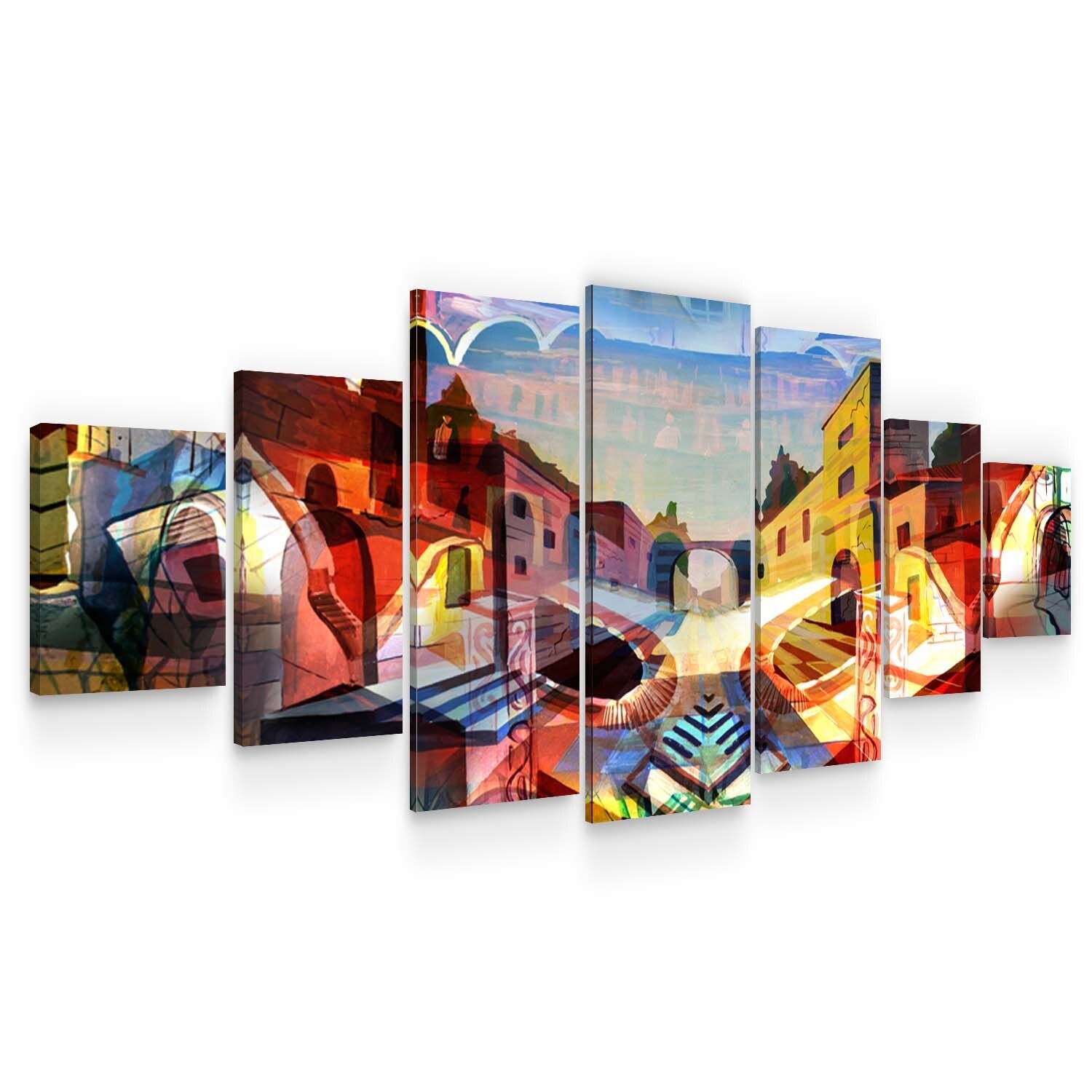 Set Tablou DualView Startonight Orasul Pustiit, 7 piese, luminos in intuneric, 100 x 240 cm