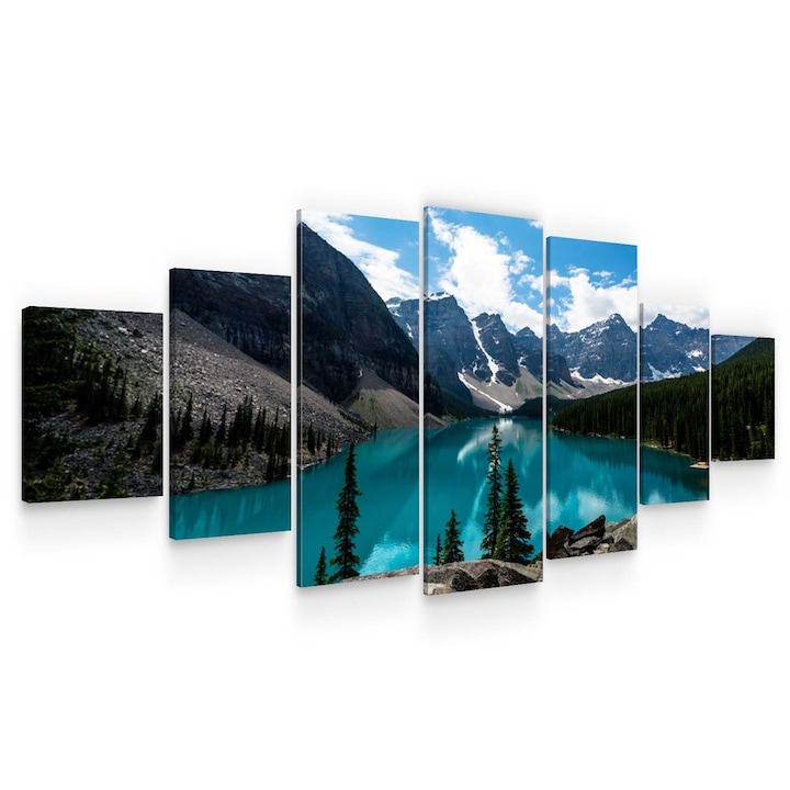 Set Tablou DualView Startonight Lac intre Creste de Munte, 7 piese, luminos in intuneric, 100 x 240 cm