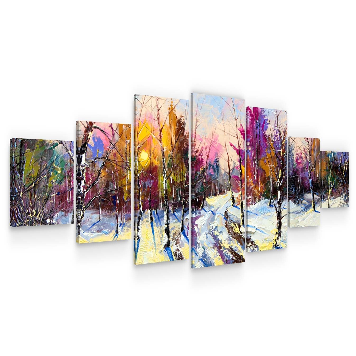 Set Tablou DualView Startonight Iarna in Padure, 7 piese, luminos in intuneric, 100 x 240 cm