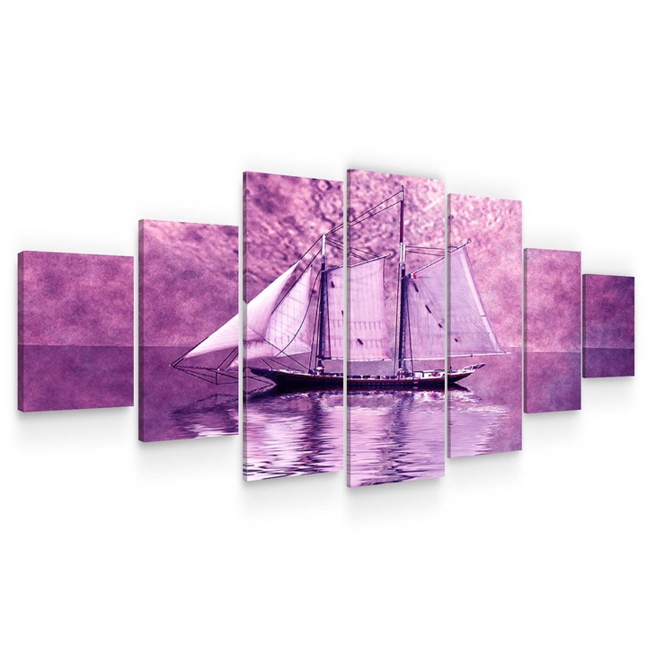Картинa пано Startonight DualView With the Boat to an Unknown Purple World, 7 части, Cветлина в тъмнотo, 100 x 240 см