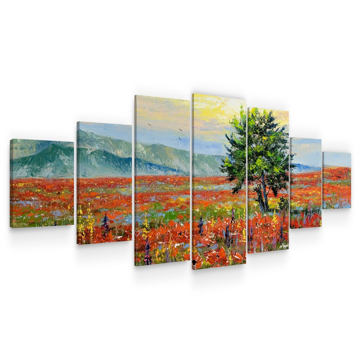 Set Tablou DualView Startonight Un Copac intre Flori, 7 piese, luminos in intuneric, 100 x 240 cm